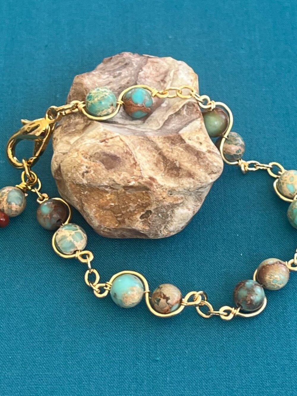 Sea Sediment Jasper Wire Wrapped Beaded Bracelet